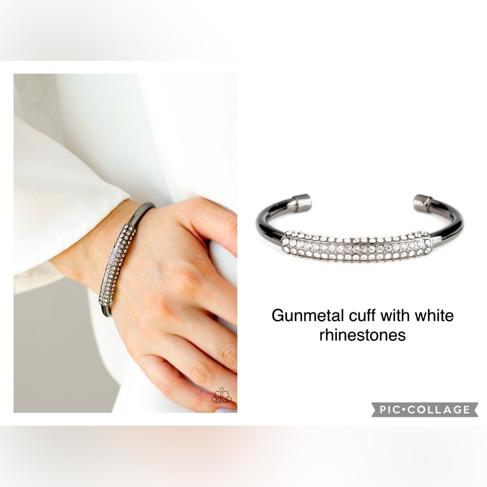 Day To Day Dazzle Gunmetal Cuff with White Rhinestones